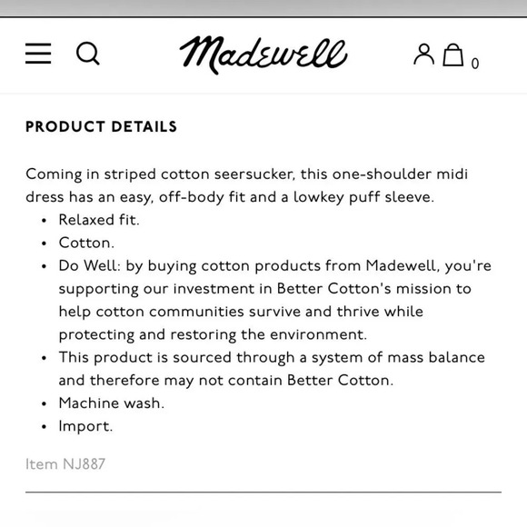 MADEWELL NWOT Seersucker One Shoulder Puff Sleeve Midi Dress - Picture 8 of 8